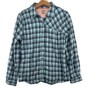 Carhartt Force Womens Long Slv Button Shirt Sz L Reydell Vented Back Blue Plaid